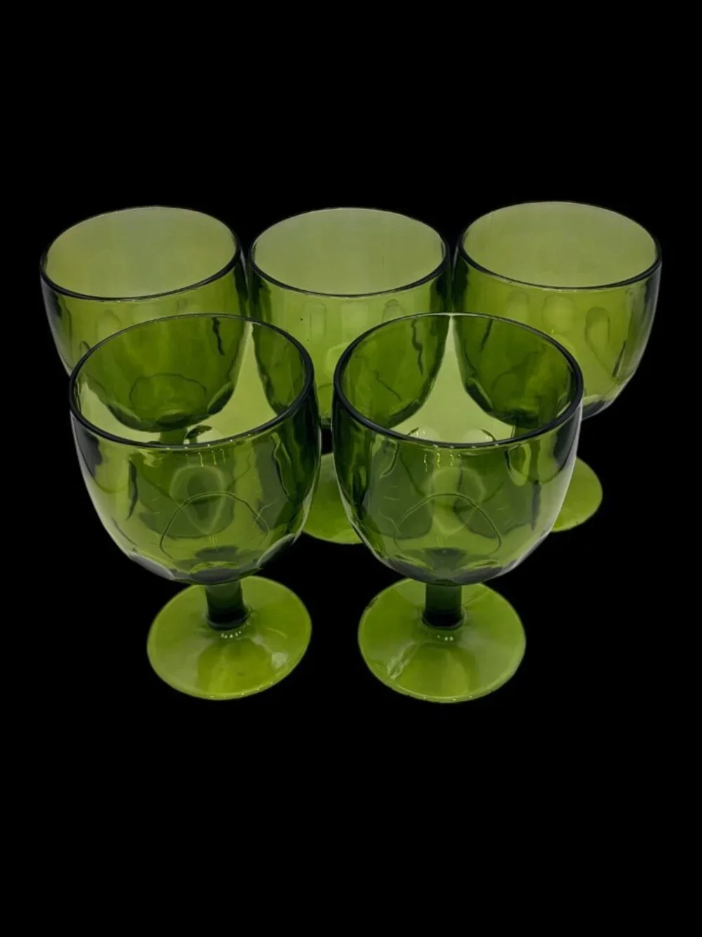 Vintage Bartlett Collin 1970s Avocado Green Thumbprint Goblets –Coin Dot Glasses